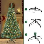 Kunstkerstboom met verlichting, dennenboom, groen, pvc, met sneeuweffect, met dennenappels, kerstdecoratie met metalen standaard, 120 cm