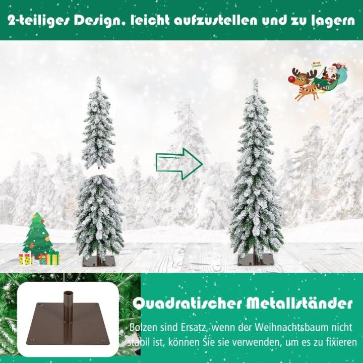 120 cm potlood, kerstboom met sneeuw, leds in warm wit en kleurrijk, 11 lichtmodi, timer, kunstkerstboom met verlichting en metalen standaard, kerstboom voor Kerstmis, wit