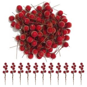 200 Stück Weihnachten Künstliche Holly Beeren Mini Weihnachten Gefrostete Beere Künstliche Früchte für Weihnachtsbaumschmuck Basteln Geschenken Weihnachtskranz Dekoration Heim
