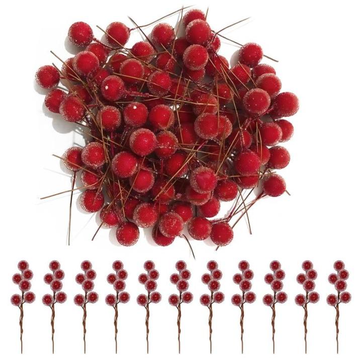 200 Stück Weihnachten Künstliche Holly Beeren Mini Weihnachten Gefrostete Beere Künstliche Früchte für Weihnachtsbaumschmuck Basteln Geschenken Weihnachtskranz Dekoration Heim