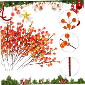 40pcs Berry -Stängel, 8,7 lebensechte orangefarbene Herbstpicks, Schaum- und Kunststoffkünstlungsbeerenstängel für Kränze, Geschenkboxen, DIY -Herbst -Blumenstiele Künstliche