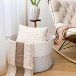 XXL grote wasmand, opbergmand, wasmand voor kinderen, opbergmand voor speelgoed, katoenen touw, mand met handvat voor dekens en kussens, 55 x 35 cm, wit met