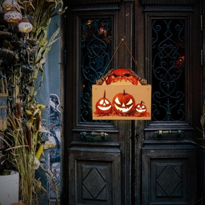 Kürbisschild Outdoor-Wandkunst | Kürbisschild Rustikale Wohndekoration | Rustikale Heimdekoration mit Seil, bedruckte Halloween-Veranda-Dekorationen (Wsgp 01a Kürbis)