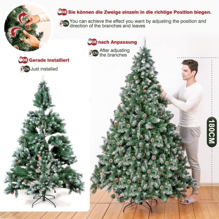 Kunstkerstboom met verlichting, witte sneeuw, led-dennenboom voor kerstdecoratie, 210 cm