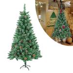 Kunstkerstboom, 150 cm, pvc, groen pvc, met sneeuweffect, dennenappels, kerstboom met snel op te bouwen, klapsysteem, brandvertragende kunstdennenboom met metalen standaard