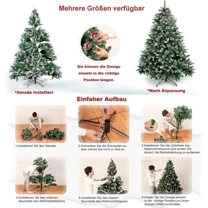 Kunstkerstboom met verlichting, sneeuweffect, led-dennenboom met metalen standaard, 350 lampen, pvc-kerstboom voor kerstdecoratie, 210 cm