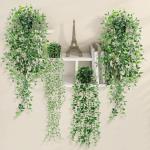Kunsthangplanten, 4 stuks, in pot, , 65 cm, eucalyptus, parelchlorofyt, datura, stramonium voor terras, muur, woonkamer decoratie