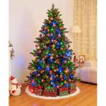 Kunstkerstboom met verlichting, kleurrijke led met houten standaard voor kerstdecoratie, 210 cm