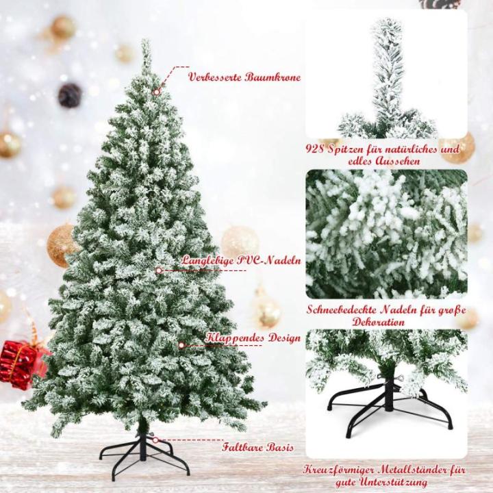 Kunstkerstboom met sneeuw, 135/180/225 cm, kerstboom met metalen standaard, kerstboom 400/928/1346 takken, pvc, kunstboom, kerstklapsysteem voor thuis, kantoor, winkels (180 cm)