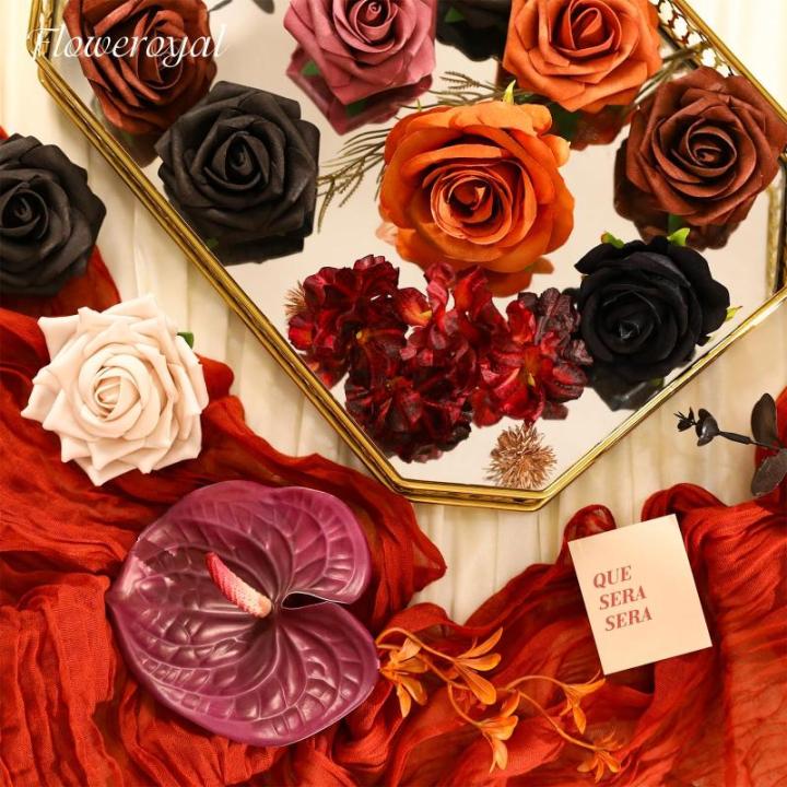 Halloween Künstliche Blumen Schwarze Blumen Mix Seidenblumen Gefälschte Rosen mit Stielen für DIY Hochzeit Brautsträuße Babyparty Blumenarrangement Tischdekoration Heimdekorat
