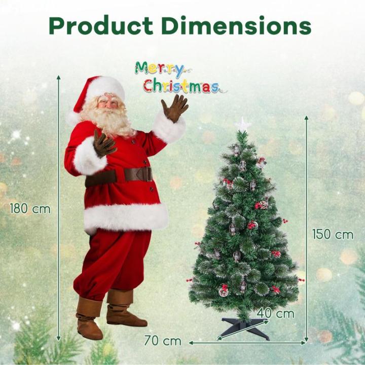 Künstlicher Weihnachtsbaum aus PVC, Weihnachtsbaum mit 8 Beleuchtungsmodi, LED-Lichtern, Zweigspitzen, Kiefernnadeln, Tannenzapfen, roten Beeren und Lampen (40 x 150 cm (Durchmess