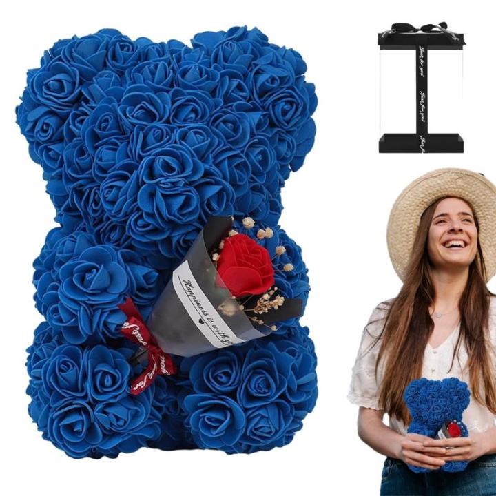 Valentijnsdag rozenbeer cadeau voor haar rozenbeer schattige teddybeer, kunstrozenbeer met rozenboeket, romantische rozen teddybeer cadeau voor Kerstmis