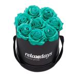 Rozenbox rond, 8 rozen, stevige bloemenbox, zwart, 10 jaar houdbaar, cadeau-idee, decoratieve bloemenbox, turquoise