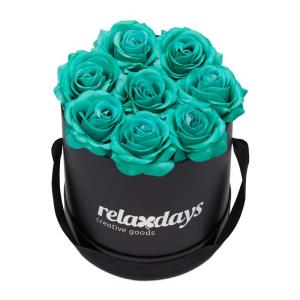 Rozenbox rond, 8 rozen, stevige bloemenbox, zwart, 10 jaar houdbaar, cadeau-idee, decoratieve bloemenbox, turquoise