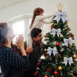 1 + 4 stuks zilveren strikken Kerstmis kerstboom strikken glitter kerstboomversiering voor familiefeesten feestdecoratie voor Kerstmis vakantie bruiloft feesten (2 maat)