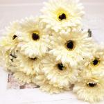 12 STKS Kunstmatige Gerbera Bloem Enkele Stam Bloei Boeket Plastic Zijde Nep Decoratieve Flora Outdoor Indoor Home Tuin Kantoor Hotel Bruiloft Party Crème Wit