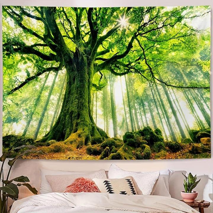 Wandtapijt voor woonkamer slaapkamer tapijt muur opknoping grote 3D muur kunst bekleding (B 79 x T59, groen tapijt)