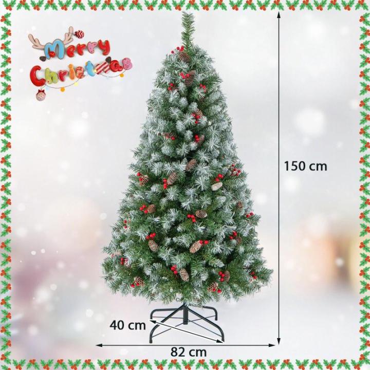 150/195 cm Künstlicher Weihnachtsbaum mit 200/420 LED-Lichtern und 8 Beleuchtungsmodi, Kunstbaum mit roten Ananas & Beeren, Christbaum mit Metallständer für Weihnachten (150 cm)