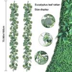 2 stuks eucalyptus slinger, kunstslinger, plant 1,8 m, hangende groene bladeren, decoratie met witte bloemen, zilveren dollar, eucalyptusranken, voor achtergrond, bruiloft, boog, g
