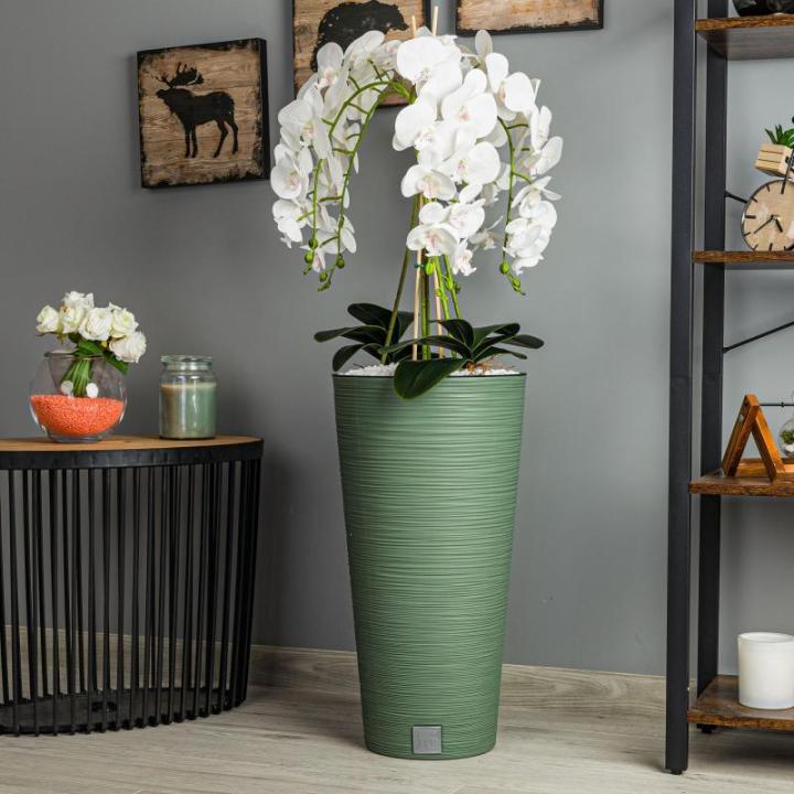 Künstliche Orchidee Kaskaden Blumenstrauß Weiß im Topf Wandgrün H 110 cm Heimbüro Dekoration, Kunstpflanze Orchidee, Kunstblume, Künstliche Orchidee im Topf
