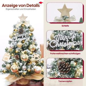 Mini-kerstboom, kleine kerstboom met verlichting, led-tafel, kerstboom, klein, kunstmatig versierd, voor kerstdecoratie (60 cm, champagnegoud)
