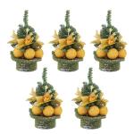Eleganter Miniatur-Weihnachtsbaum mit goldenen Kugeln, Tannennadel, Schreibtisch-Dekoration für Büro, Urlaub, Dekoration, 5 Stück