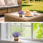 Künstliche Blumen in Töpfen 2pcs Kleine realistische künstliche Lavendel rustikale Kunststoffpflanzen mit Weaven -Topf gefälschten Bonsai -Pflanzen Hochzeit Party Tisch Dekorat