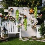 3 stuks kunstmatige hangende planten 1,1 m nep klimop wijnstok bladeren opknoping planten slinger met 3 stuks 30 LED snaren voor muur huis tuin bruiloft slinger buiten decoratie, g