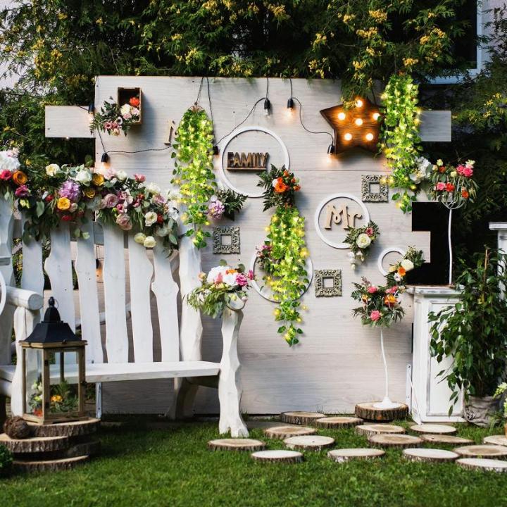 3 stuks kunstmatige hangende planten 1,1 m nep klimop wijnstok bladeren opknoping planten slinger met 3 stuks 30 LED snaren voor muur huis tuin bruiloft slinger buiten decoratie, g