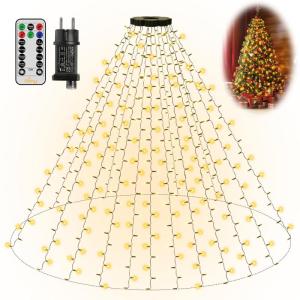 Lichtsnoer kerstboom met ring, 2,5 m, 400 leds, lichtketting voor buiten, 16 strengen, lichtketting met afstandsbediening, 8 modi, timer, IP44 waterdicht, voor 150, 180, 240 cm den