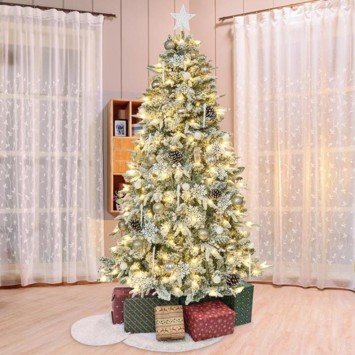 Kunstkerstboom met verlichting met sneeuw en STK, kerstballen, kerstdecoratieset, metalen standaard (180 cm, champagnegoud)