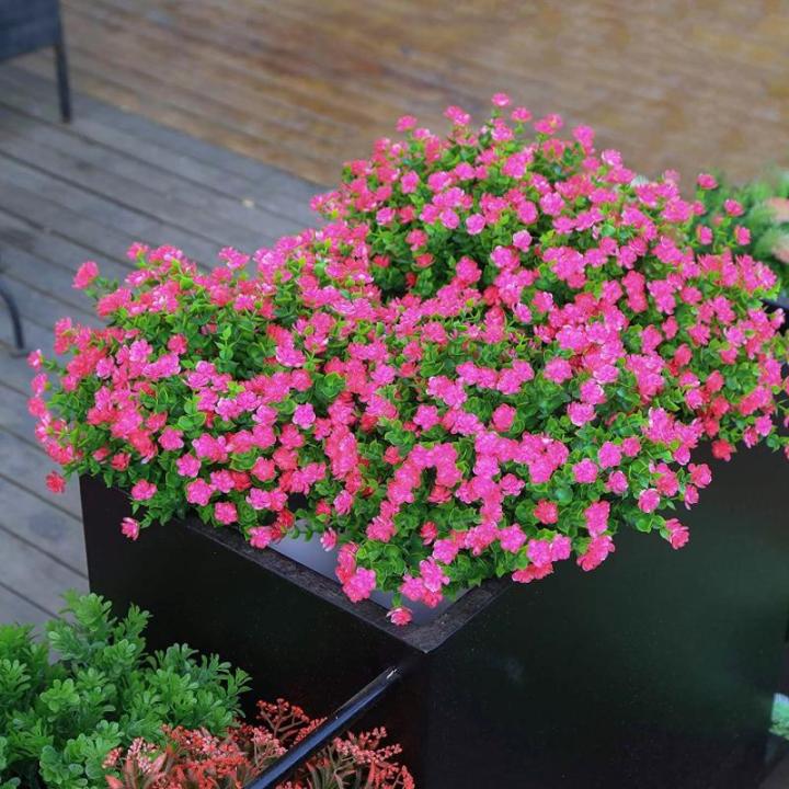 Kunstbloemen voor buiten, uv-bestendig, , bloemen in grote hoeveelheden voor het ophangen van plantenbakken, buiten, veranda, vaas, thuis, raamdecoratie, 6 bundels, roze