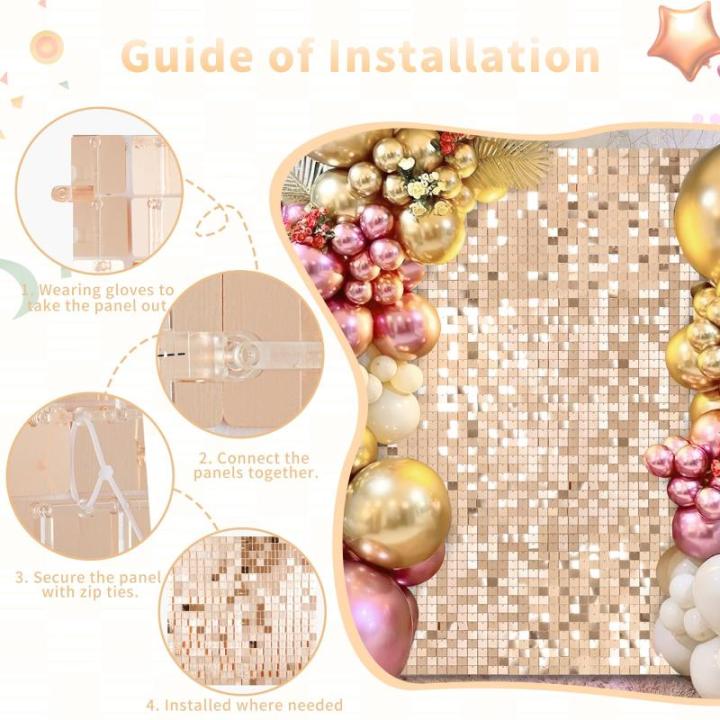 Schimmernder Wandpaneel Hintergrund Champagner - Glamour-Pailletten 24 Paneele Glitzer Hintergrund Dekorationen 3D Wandpaneel für Party Geburtstag Hochzeit Verlobung Jahrestag Zer