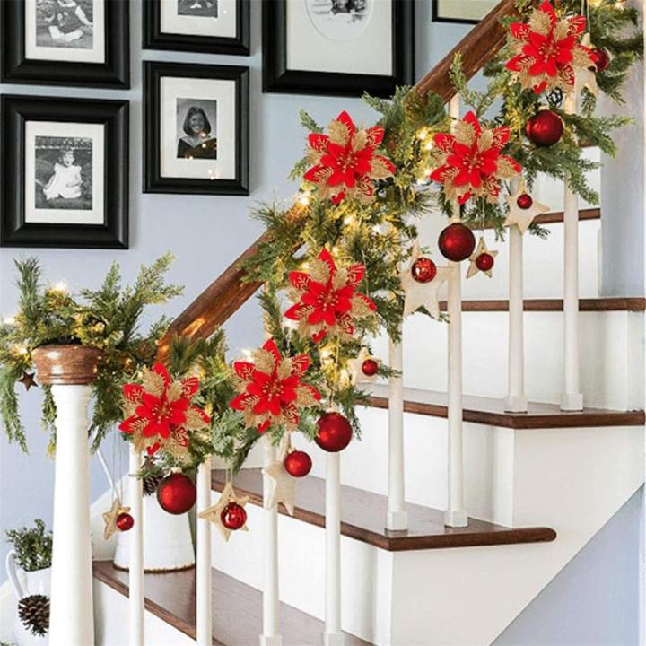 24 Stück Weihnachtsblumen für Weihnachtsbaumdeko, Weihnachten Funkeln Weihnachtsstern Blumen mit Clips für Hochzeit Weihnachtsbaum Neujahr Ornamente (Schwarz,9 cm)