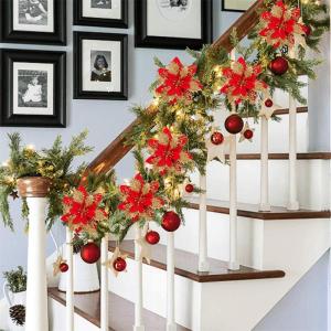 24 Stück Weihnachtsblumen für Weihnachtsbaumdeko, Weihnachten Funkeln Weihnachtsstern Blumen mit Clips für Hochzeit Weihnachtsbaum Neujahr Ornamente (Schwarz,16 cm)