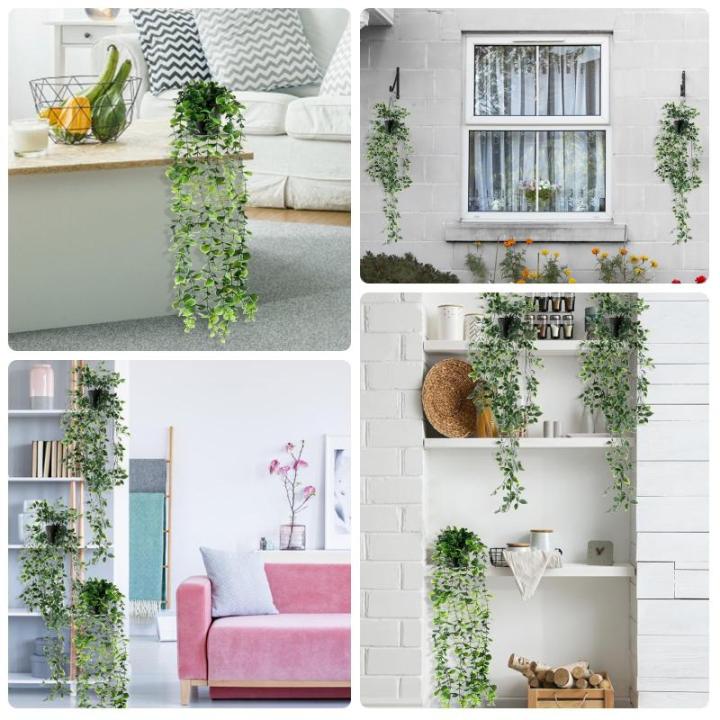 Kunstplant 3 stuks, , hangend met potten, , wijnstok, decoratie, woonkamer, hangend, plastic planten voor binnen en buiten, tuindecoratie (groen)
