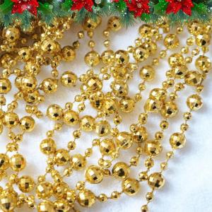 15M Kerstboom kralen guirlande Kerstboom ornamenten kralen lint | Kraaldiameter 8mm & 4mm | Kerstboomketting decoratie (goud)