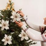 Poinsettia Blumen künstlich 8pcs 8x10in realistische Weihnachtsblumen mit Pailletten & Textur Stoff Poinettias Künstliche Weihnachtsblumen, Champagner, Poinsettias Künstliche We