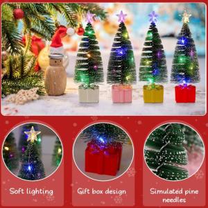 4 Stück Mini Weihnachtsbaum mit Licht, 16cm Kleiner Weihnachtsbaum mit Beleuchtung Mini Künstlicher Weihnachtsbaum Beleuchtet Miniatur Weihnachtsbaum mit LED für Weihnachten Tis
