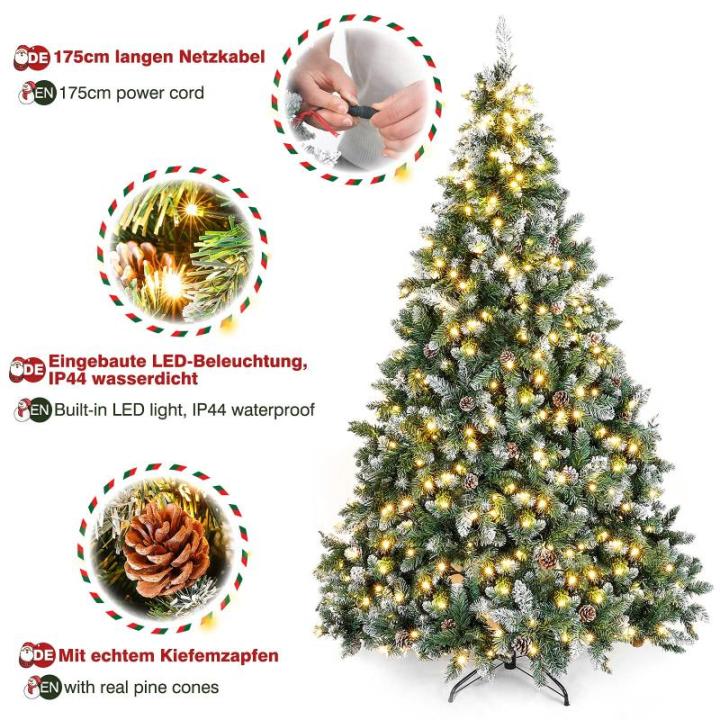 Kunstkerstboom met verlichting, witte sneeuw, led-dennenboom voor kerstdecoratie, 150 cm