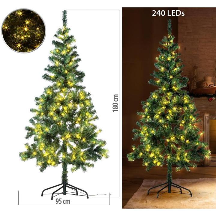 Kerstdecoratie: kerstboom met vloerstandaard, 180 cm, 364 takken, 240 leds (kunstkerst led, dennenboom)
