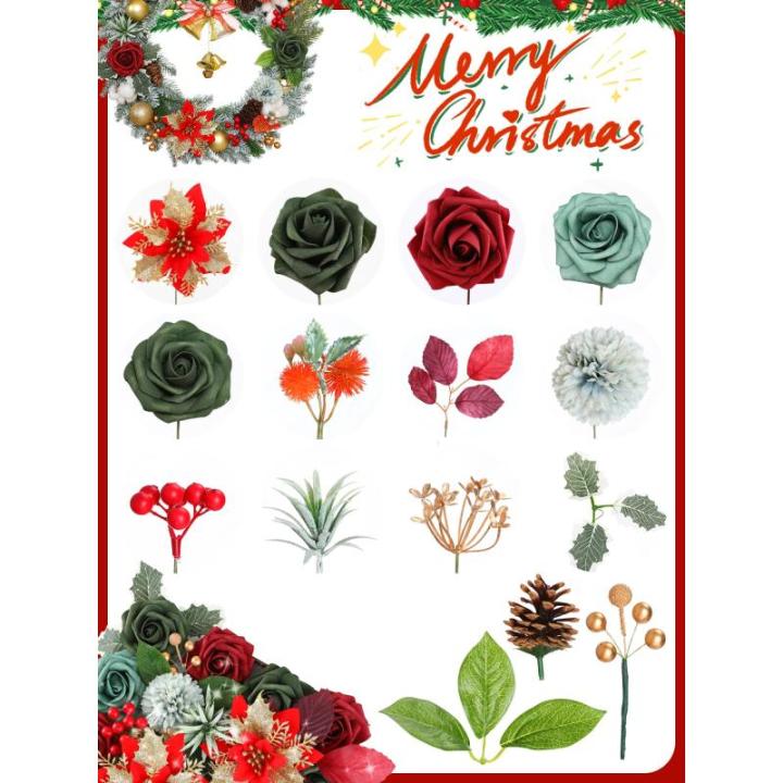 Künstliche Weihnachtsstern, rote Blumen, Seidenblumen, künstliche Rosen mit Stielen für Hochzeit, Brautsträuße, Tischdekoration, Heim-Weihnachtsdekorationen