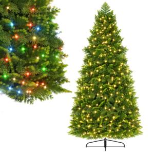 Dichte premium kunstkerstboom 180 cm met verlichting, levensechte dennenboom van pvc + PE-mix, met metalen standaard, perfecte kerstboom voor feestelijke decoratie