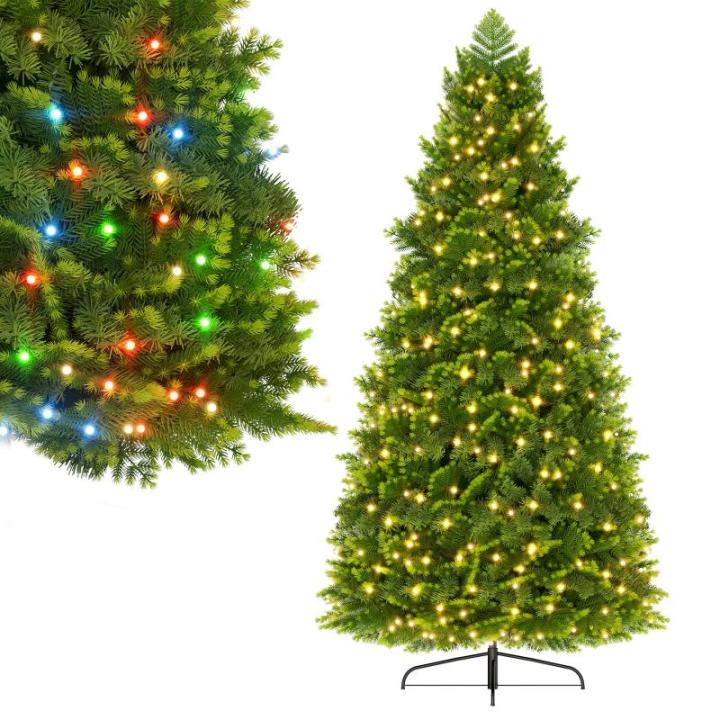 Dichter Premium Künstlicher Weihnachtsbaum 210 cm mit Beleuchtung – Lebensechter Tannenbaum aus PVC+PE-Mix, mit Metallständer, Perfekter Christbaum für Festliche Dekoration
