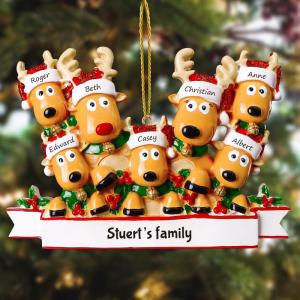 Gepersonaliseerde kersthangers met 2/3/4/5/6/7/8 familienamen - 2023 kunsthars kerstboomversiering gepersonaliseerde familie, partners en vrienden 7