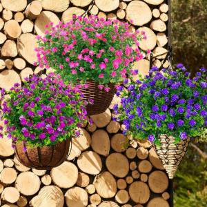 Kunstbloemen voor buiten, uv-bestendig, , bloemen in grote hoeveelheden voor het ophangen van plantenbakken, buiten, veranda, vaas, thuis, raamdecoratie, 6 bundels, rood