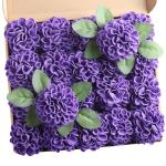 , 20 stuks dahlia-bloemen met bladeren en stelen, doe-het-zelf paarse dahlia-schuim bloem voor bruiloft, boeketten, bloemen, centerpieces, arrangementen feesttafels,