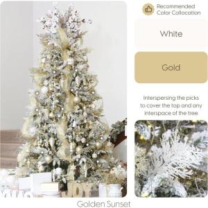 24er Pack Künstliche Glitzer-Kieferbaum-Äste, Dekorative Stäbe, Glitzernde Stängel, Picks, Zweige für Weihnachtsbaum, Kleine Vase, Feiertage, Hochzeit, Party, 14 Zoll.Weiß