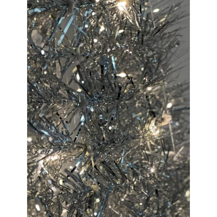 Pop-up spiraalkerstboom, 150 cm, met 120 leds en sterpunt, zilver, kunstdennenboom, warm wit verlicht voor buiten en binnen, kerstdecoratie, tuinverlichting met stekker
