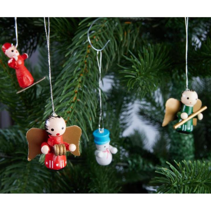 24 Stuks Houten Kerstboomdecoraties - tot 4 cm Hoge Figuren - Kerstmis Houten et Handbeschilderd - Traditionele Boom Kerstboomdecoraties - Dennenbomen - Kerstman - Engelen